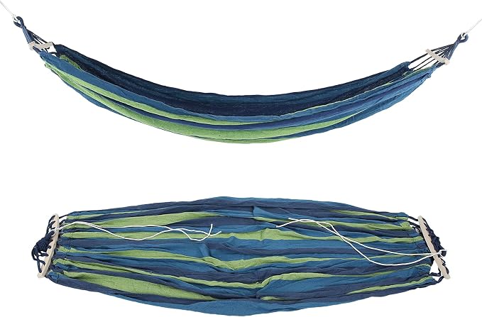 Camping Hammock with Hardwood Spreader Bar, Portable Outdoor Travel Hammock, Lightweight Canvas Hammock for Hiking Backpacking and Backyard Relaxation