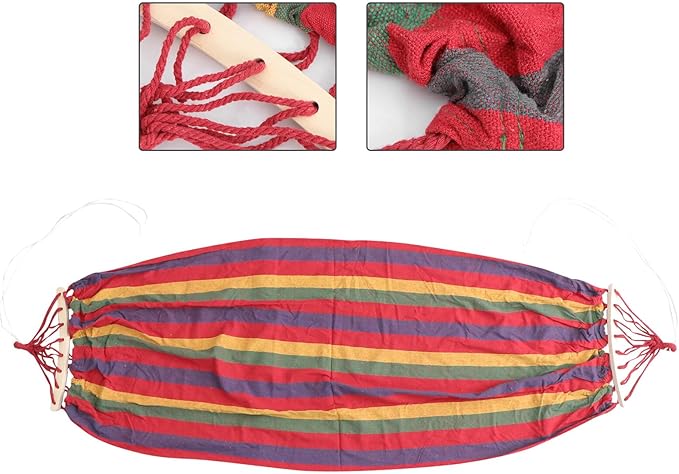 Single Person Canvas Hammock Rainbow Striped Traveling Swing Outdoor Leisure Patio Garden Anti-tip Cotton Fabric for Adults