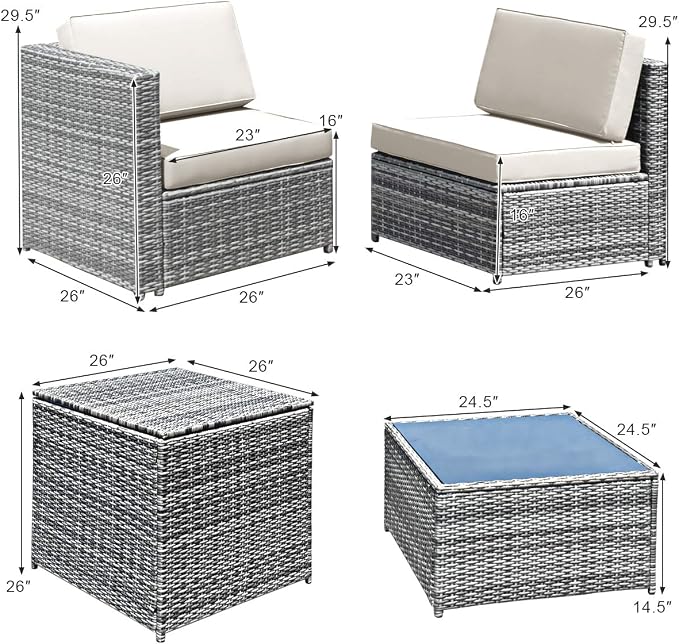 RELAX4LIFE 8-Piece Patio Furniture Set - PE Wicker Conversation Set w/Soft Cushions & Tempered Glass Storage Table, Outdoor Sectional Sofa Set for Garden, Poolside, Backyard (White)