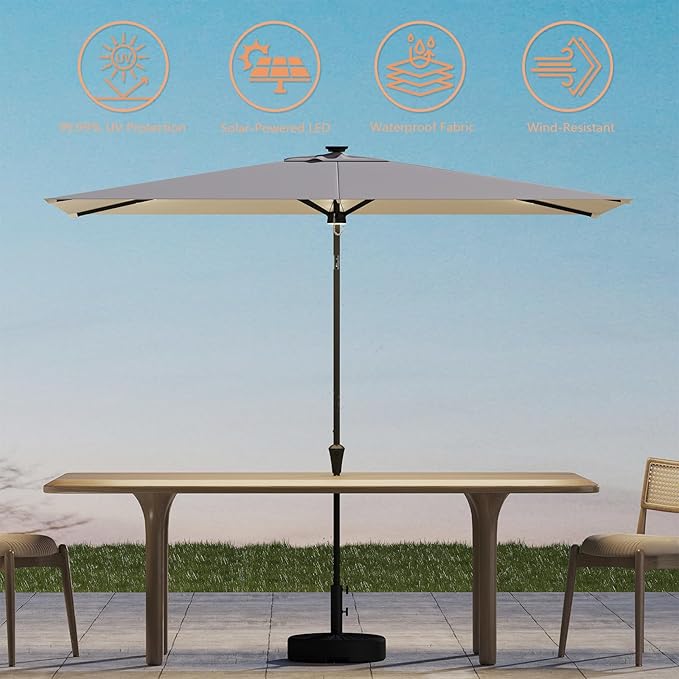 C-Hopetree Rectangular Outdoor Patio Market Umbrella with Solar LED Lights 6.5 x 10 ft