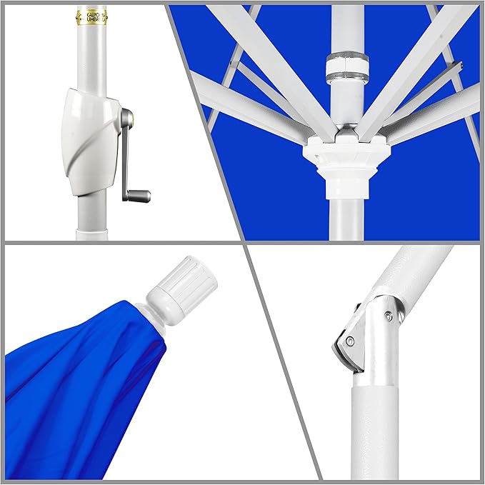 California Umbrella 9' Round Aluminum Market Umbrella, Crank Lift, Push Button Tilt, White Pole, Cilantro