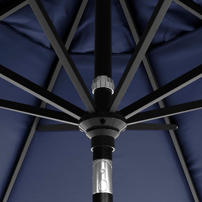 California Umbrella 5-Year-Non-Fading, 9Ft Premium Patio Umbrella, Hand-Crank, Button-Tilt, Black Frame, Solution Dyed Navy Fabric