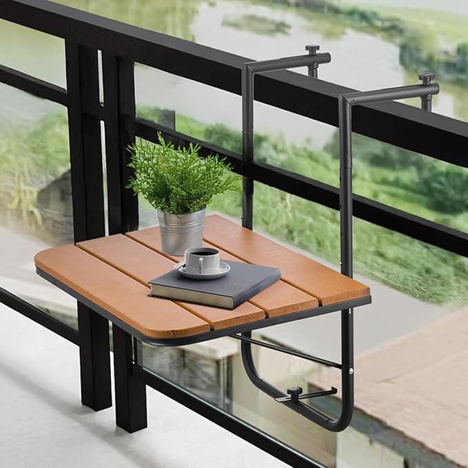 VEVOR Balcony Hanging Table, 23 x 16 inch, Outdoor Balcony Bar Table for Railings, 4-Level Adjustable, Fit Railing from 1" to 5.5", Serving Table for Patio & Deck