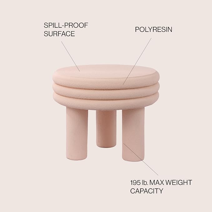 JONATHAN Y Rashida 18" Modern Round Polyresin Indoor Outdoor Accent Side Table, Weather Resistant Table with Chunky Ribbed Stacked Ring Design and Tripod Pillar Base, Pink Frosted TBL1106B