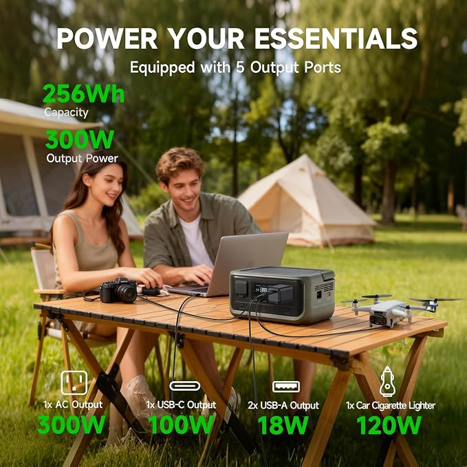 ALLPOWERS VOLIX P300 Portable Power Station with Solar Panel SF100 Included, 256Wh LiFePO4 Battery, UPS<20ms, 300W Solar Generator (600W Peak) with 100W Solar Panel for Home, Emergencies & Outdoor Use