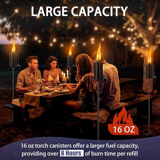 Nonley 4 Pack Metal Torch for Outside [Upgraded], 16oz Metal Garden Torches Outdoor Citronella Torches with 4-Prong Grounded Stake, Flame Torch Light for Backyard Patio Pathway Party 61" Tall