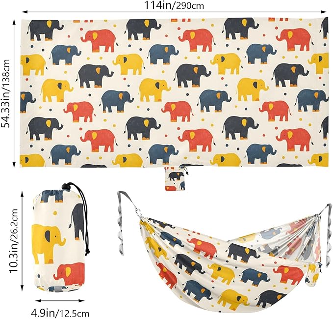 Camping Hammock Outdoor Hammocks for Outside Colorful Elephant Dot Beach Trees Portable Lightweight with Pockets Tree Straps Indoor