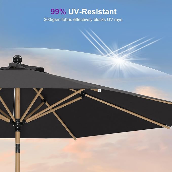 PURPLE LEAF 9 Feet Patio Umbrella Outdoor Table Umbrella Aluminum Market Umbrella with Push Button Tilt & 8 Sturdy Ribs and Crank Round Sun Umbrella for Garden Patio Balcony, Black