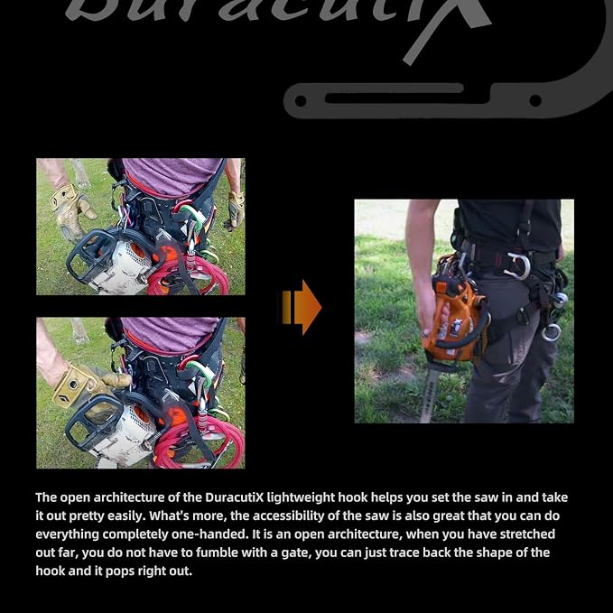 DuracutiX Aluminum Hook For Tree Climber Compatible with Shembiner XL, Quick and Easy One-Hand Removal and Installation of Chainsaws and Tools Inside The Hook, Not Easy Fall Off in Any Position