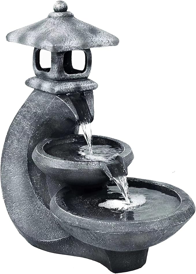 Pagoda Tiered Outdoor Fountain with 3 White LEDs