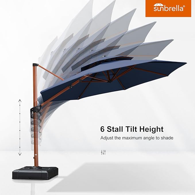 PURPLE LEAF 11 Feet Patio Large Cantilever Umbrella Double Top Deluxe Outdoor Round Wood Pattern Umbrellas Offset Umbrella Heavy Duty Sun Umbrellas for Garden Deck Pool, Spectrum Indigo