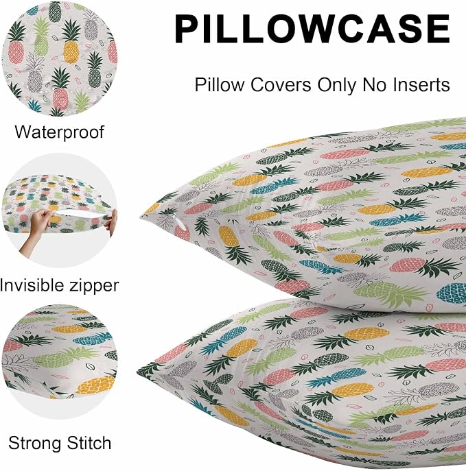 Outdoor Waterproof Pillow Covers for Patio Summer Pineapple Decorative Throw Pillow Cover Watercolor Pineapple Fruit Pillowcases Set of 2 Cushion Case for Sofa Couch Chair Home Decor 18 x 18 Inches