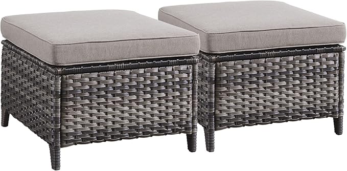 Rilyson Outdoor Ottoman Wicker Patio Ottomans - 2 Piece Footrest Footstools Set Rattan Outdoor Ottomans for Patio with Thick Cushions(Mixed Grey/Grey)