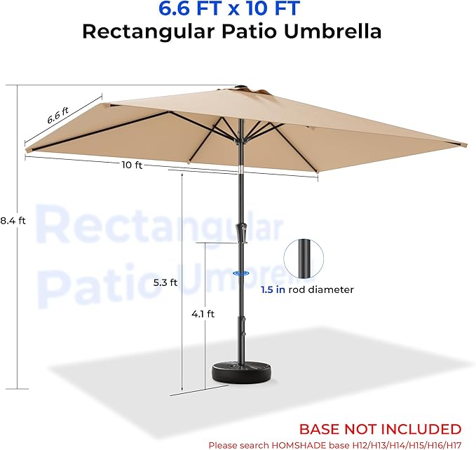 HOMSHADE 6.6 x 10 ft Rectangular Patio Umbrella Rectangle Umbrella Outdoor Patio, Large Outdoor Umbrellas for Patio Table with Tilting and Sun UV Protection for Pool, Deck, Market, Backyard