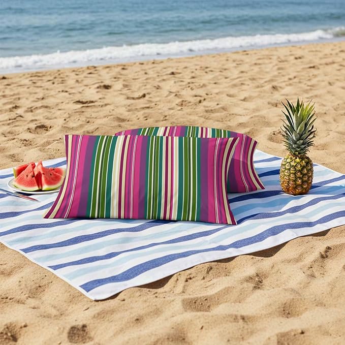 Outdoor Waterproof Throw Pillow Covers Set of 2 Pink Striped Lumbar Pillowcases 20x12 Inches Geometric Green Stripes Decorative Pillows Cushion Case Patio Pillows for Couch Bed Chair Garden