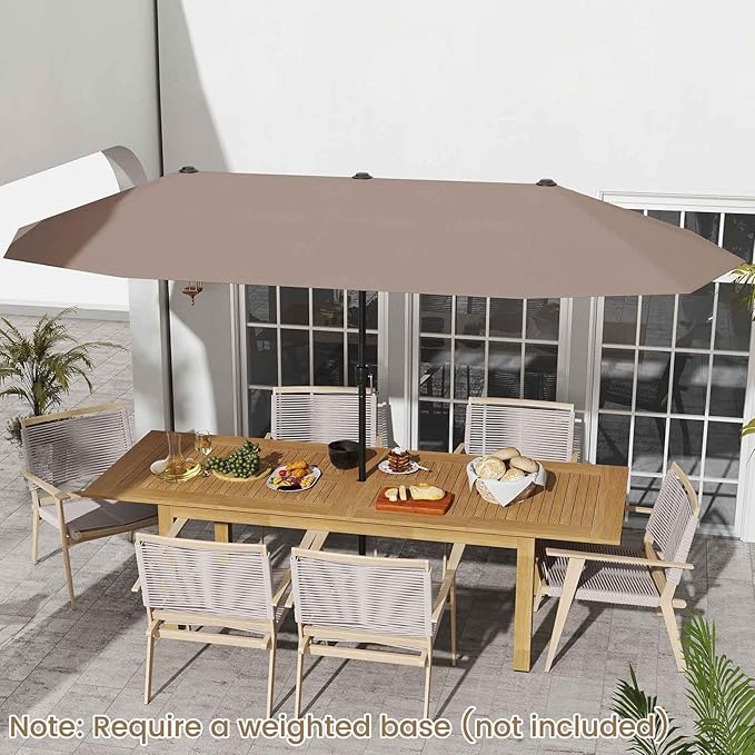 Tangkula 13 FT Large Patio Umbrella, Outdoor Double-Sided Table Market Umbrella w/Crank Handle, 12 Heavy-Duty Ribs, Sun-Protective Rectangular Twin Parasol for Garden Deck Lawn Poolside (Tan)
