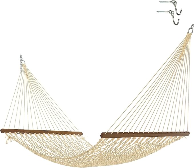 Nags Head Hammocks First Mate Oatmeal DuraCord Rope Hammock – 12 ft. x 50 in., 450 lb Capacity, Cumaru Spreader Bar, Galvanized Hardware, Handcrafted in USA, Free Chains & Tree Hooks