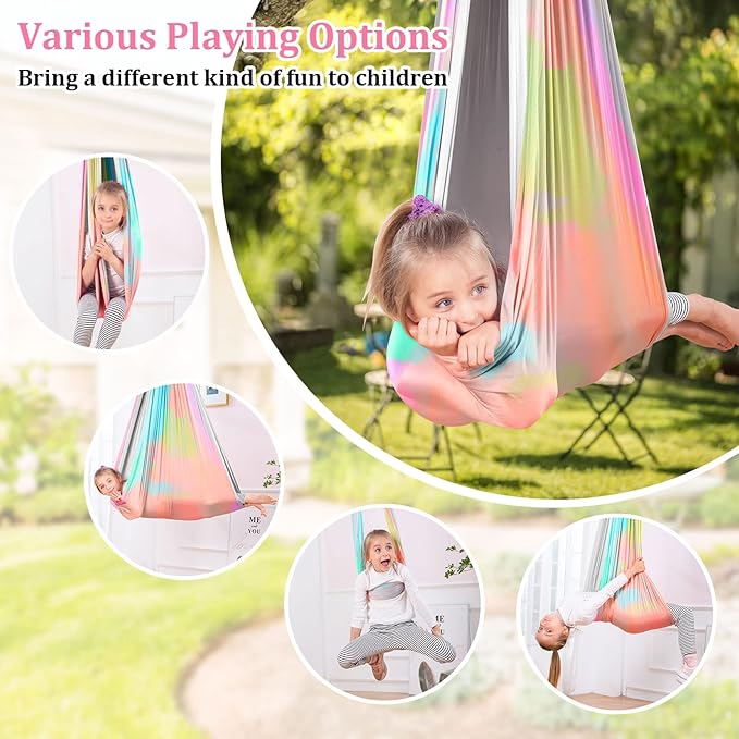 Yoga Swing for Kids Hammock Children Hangin Indoor Outdoor Autism Aspergers,ADHD Kids Hangin Therapy Swing 90inch x 59inch (Hardware Included) Iridescent Gray