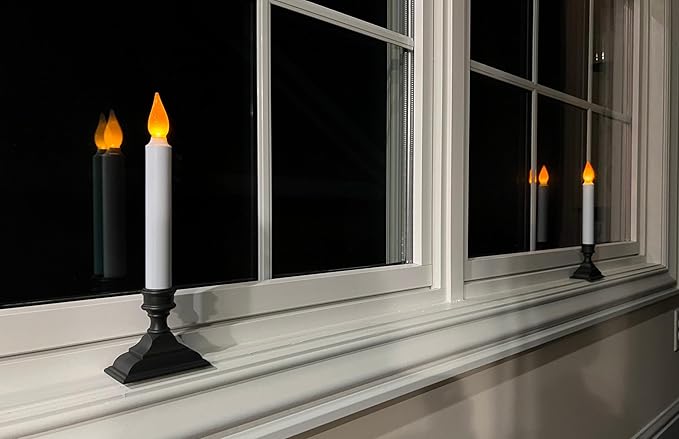 612 Vermont Battery Operated LED Window Candles with Flickering Amber Flame, Automatic Timer, 9.75 Inches Tall, VT-1206A (Pack of 4, Antique Bronze)