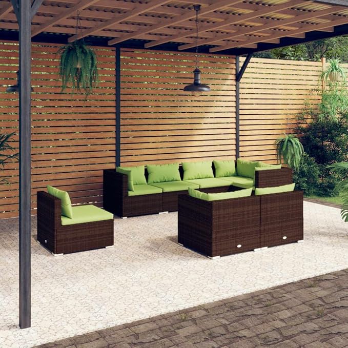 Patio Lounge Set with Cushions,Conversation Patio Furniture Porch Furniture Sets Garden Furniture Suitable for Patio, Deck, Front Porch, Poolside or Balcony Poly Rattan Brown