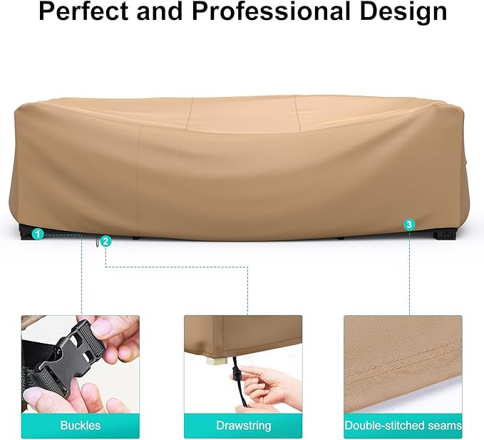 Patio Furniture Set Cover Waterproof, Heavy Duty Furniture Covers for Outdoor Sectional Sofa Set Wicker Rattan Table Chair Rectangular,90"L×62"W×28"H,Brown
