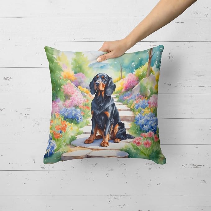 Caroline's Treasures Gordon Setter Spring Path Throw Pillow Machine Washable, Indoor Outdoor Decorative Pillow for Couch, Bed or Patio, 18Hx18W