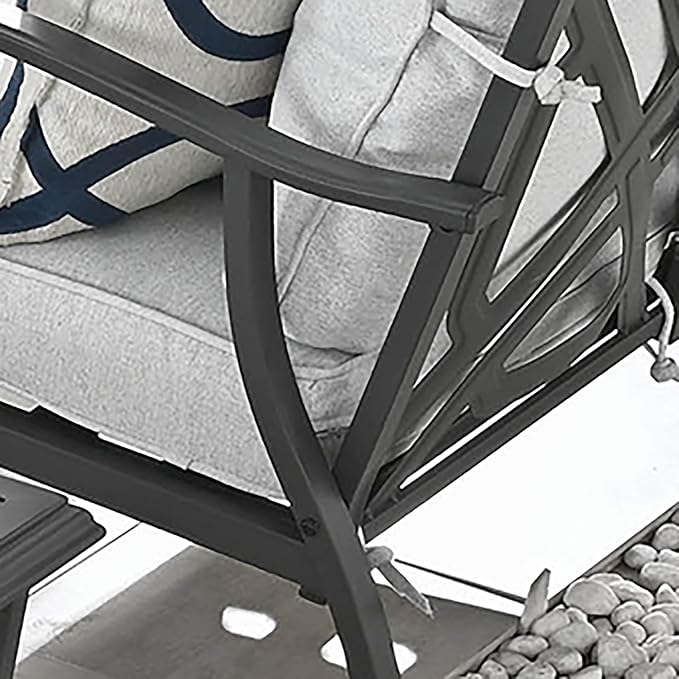 5Pcs Outdoor Patio Furniture Sets Beige Patio Conversation Set Metal Frame Porch Rocking Furniture Sets with Thick Seat/Back Cushions