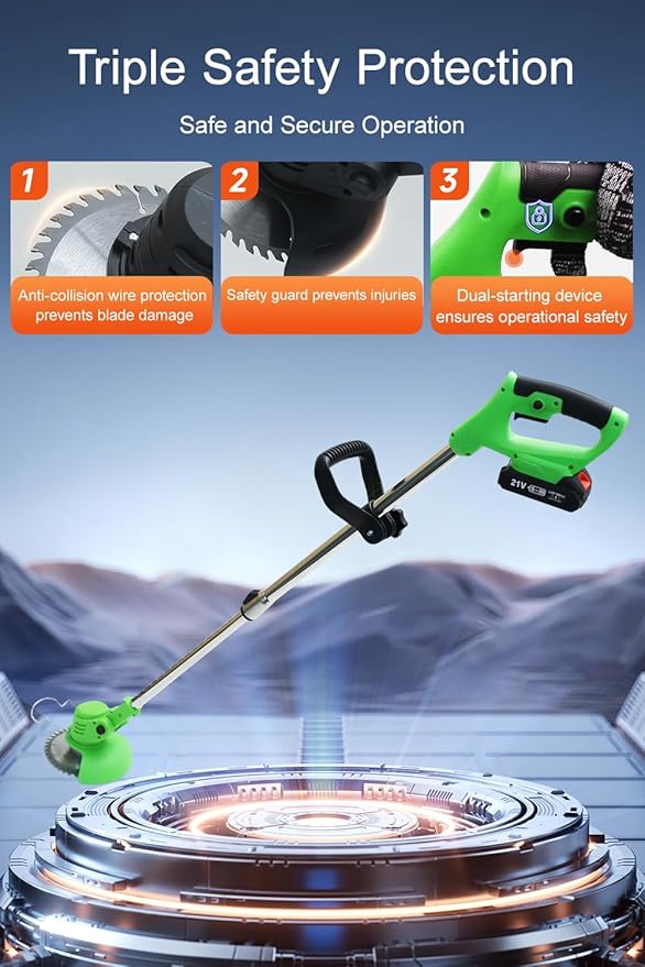Cordless Weed Wacker, Lightweight Electric Grass Trimmer, 2 Batteries, Weed Trimmer, Adjustable Weed Eater,String Trimmers, Green