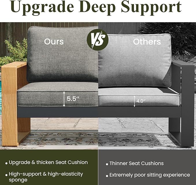 LayinSun Aluminum Patio Furniture Set 3 Seat Sofa, Oversized Seat with Hight Back, Outdoor Conversation Sets for Porch, Balcony, Deck