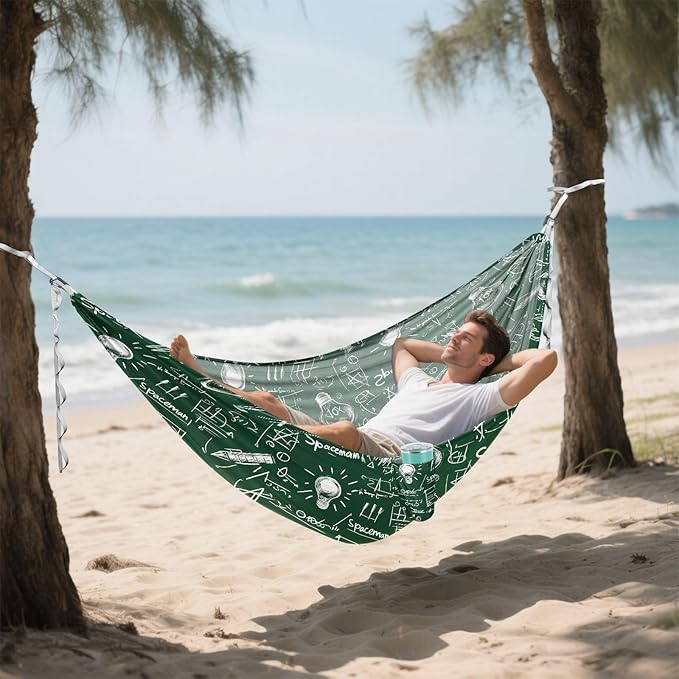 Camping Hammock Outdoor Hammocks for Outside Note Blackboard Lightbulb Beach Trees Portable Lightweight with Pockets Tree Straps Indoor