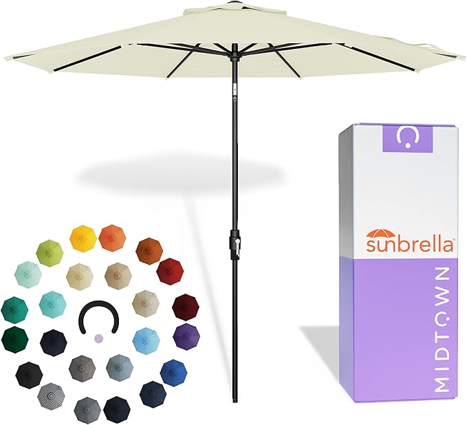 Midtown Umbrellas – The Swilt 10 Ft Patio Umbrella with 360° Swivel & Tilt Mechanism, Sunbrella Fabric & 8 Fiberglass Ribs – Outdoor Umbrella for Deck, Pool & Cafes – Canvas Natural Canopy, Black Pole