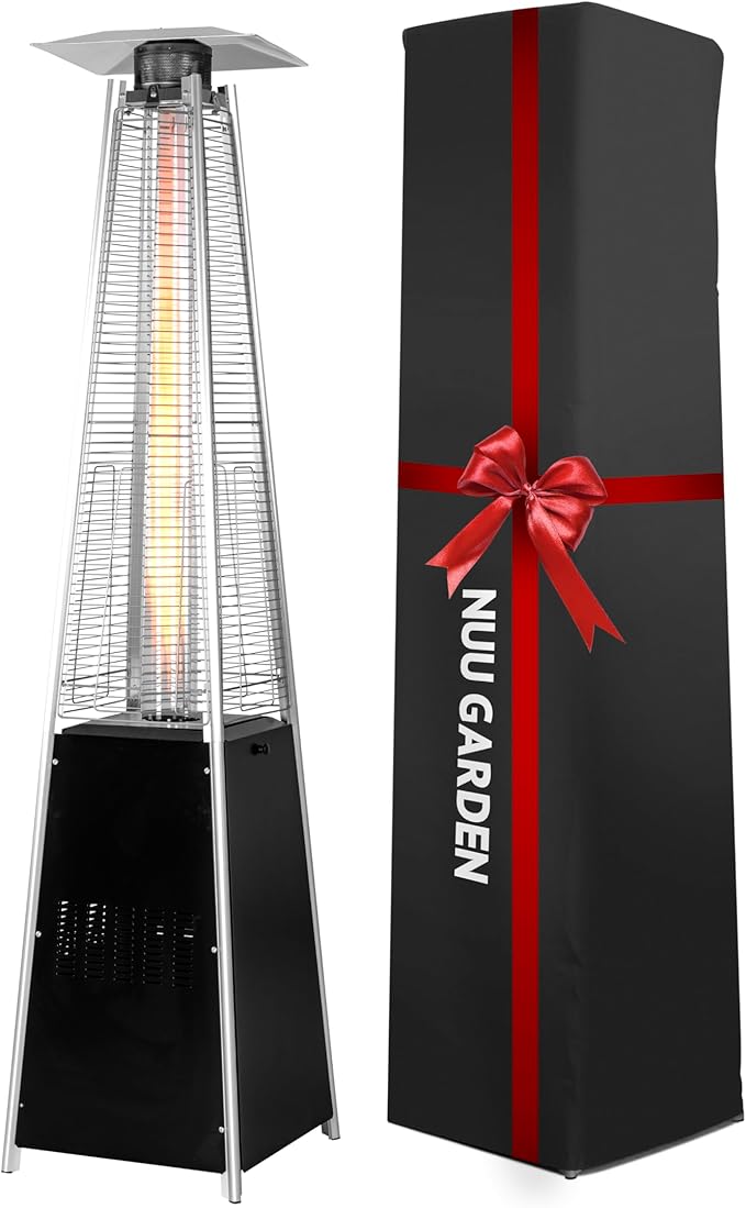 Nuu Garden 48,000 BTU Pyramid Outdoor Propane Heater - Pyramid Design with Wide Heat Coverage, Includes Oxford Cover, Hammered Bronze/Black