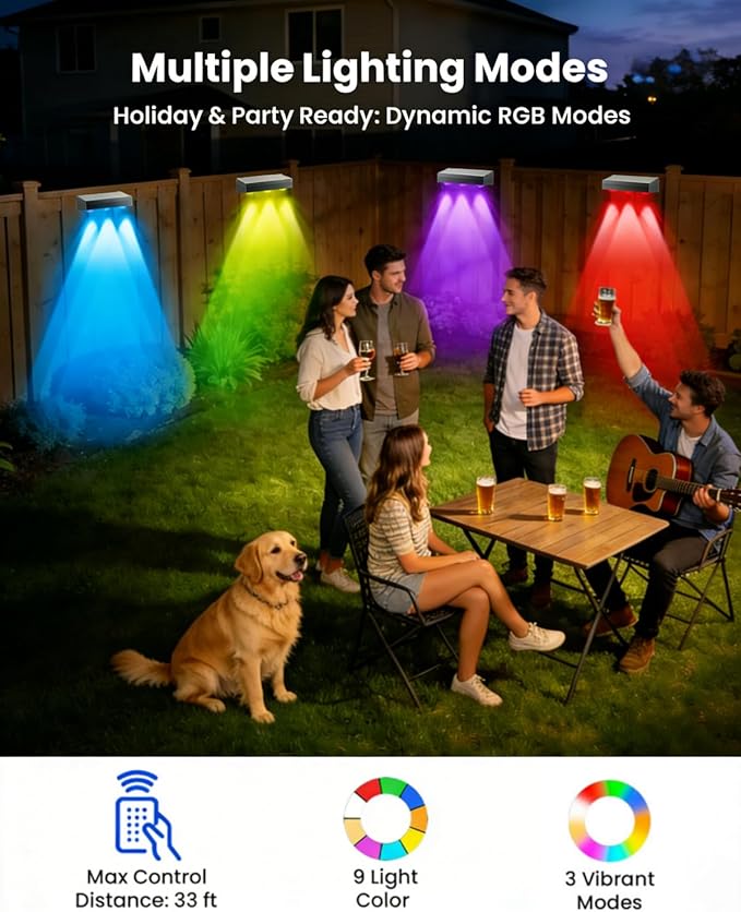 Solar Fence Lights Outdoor Waterproof 3000/5000K/RGB 12 Mode, 12 Pack 60LM Brighter 3 LED Spot Lens Deck Lights Solar Powered Wall Lighting Decor for Outside Step Porch Patio Yard Railing Pool