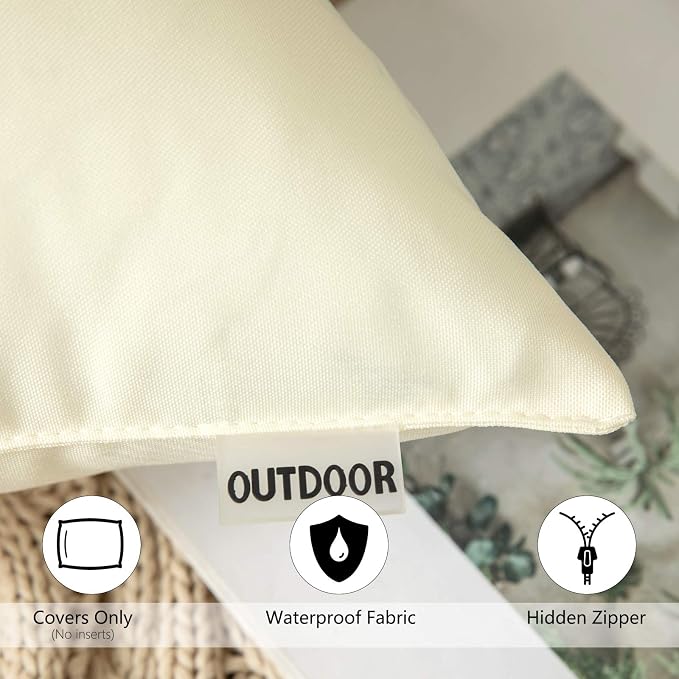 MIULEE Decorative Outdoor Waterproof Pillow Covers 20x20 Beige | Decorative Patio Furniture,Pack of 2,Accent Square Soild Throw Pillow Covers,Summer Garden Tent Couch Sofa