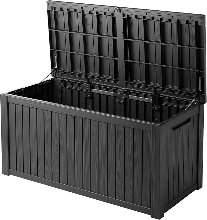 200 Gallon Resin Deck Box, Outdoor Indoor Waterproof Storage Box, Lockable Storage Box With Handle for Patio Furniture - Garden Tools - Swimming Pool Tools & UV Resistant, Black