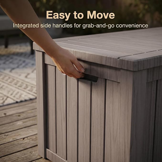 120 Gal Waterproof Outdoor Storage Deck Box, UV-Resistant & Lock Lid Resin | Heavy-Duty Large Patio Outside Cushions for Garden Tools,Pool Accessories,Package Delivery,Chest,Toys,Furniture