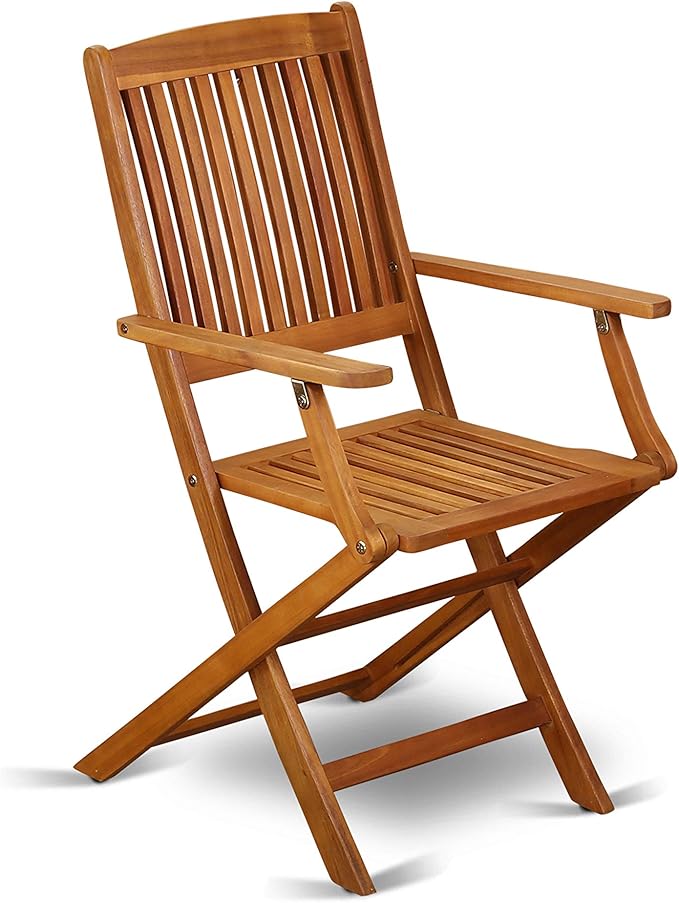 East West Furniture DICM5CANA 5 Piece Patio Bistro Dining Furniture Set Includes an Oval Outdoor Acacia Wood Table and 4 Folding Arm Chairs, 36x60 Inch, Natural Oil