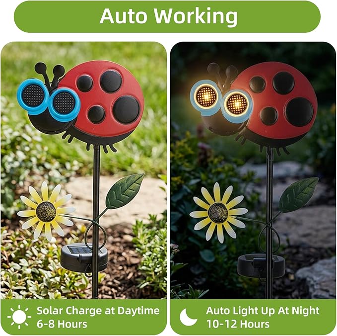 Solar Garden Lights Outdoor - Ladybug Decor Waterproof Dynamic Eyes Solar Stake Lights for Yard Lawn Pathway Decorative Art Lighting Lamp Outside Birthday Gifts for Women Mom Grandma