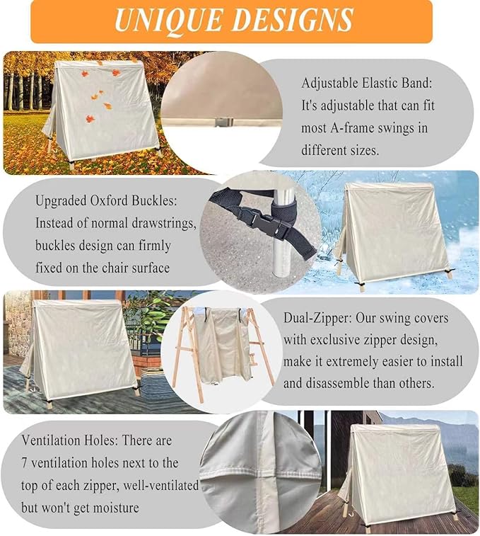 Patio Swing Cover A-Frame Swing Covers Waterproof 3 Seat UV Resistant Weather Protector for Outdoor Courtyard Patio Furniture 72x67x55 Inch Beige