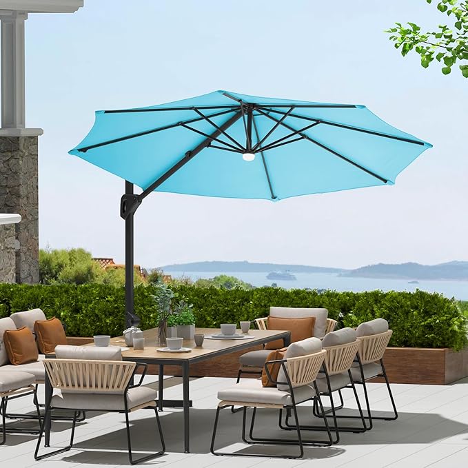 10 Ft Offset Patio Umbrella with Base Included, Round Cantilever Umbrella with UV Protective And Water Resistant Canopy, 360° Rotation, Integrated Tilting System, Beige