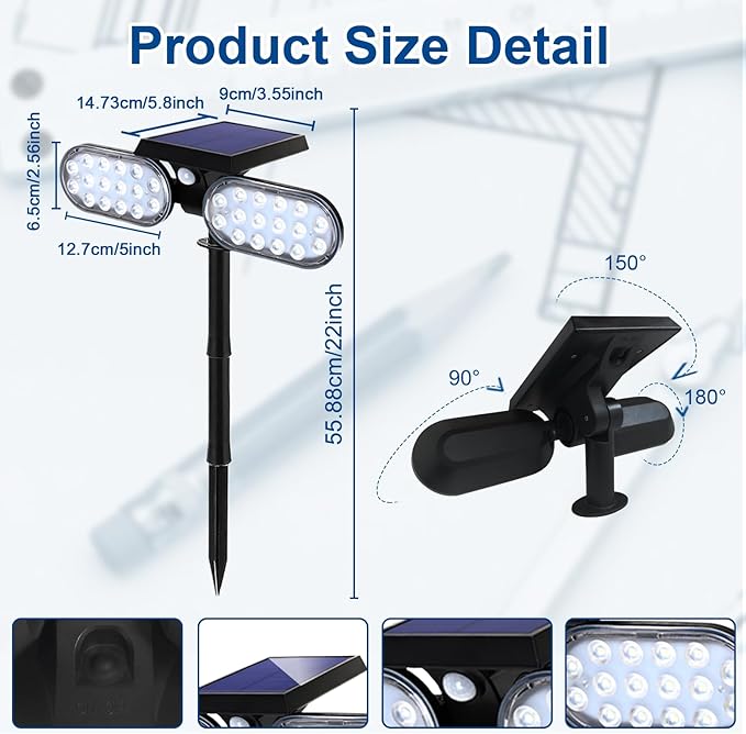 EMANER Motion Lights Solar Powered, Outdoor Flood Lights Stay On or Motion On/Off, Dusk to Dawn Security Solar Light, Covers up to 40ft Distance Landscape Spotlights for Garden Backyard Path, 8-Pack