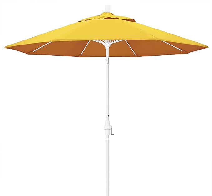 California Umbrella 9' Round Crank Lift, Collar Tilt, Aluminum Pole, Fiberglass Rib Patio Umbrella, White Finish