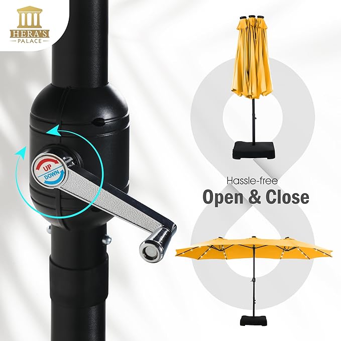 HERA'S PALACE 15ft Patio Umbrella with Base Included Double Sided Outdoor Umbrella for Patio Table Umbrella Outdoor 36 LED Solar Lights for Garden