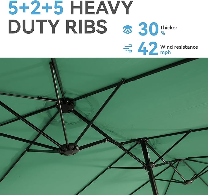 GREEN PARTY 15 ft Rectangular Patio Umbrella with Base Included, Large Double-Sided Outdoor Table Umbrella with Crank, 1.9" Pole UPF 50+ UV Resistant for Pool Deck Backyard Garden, Mint Green