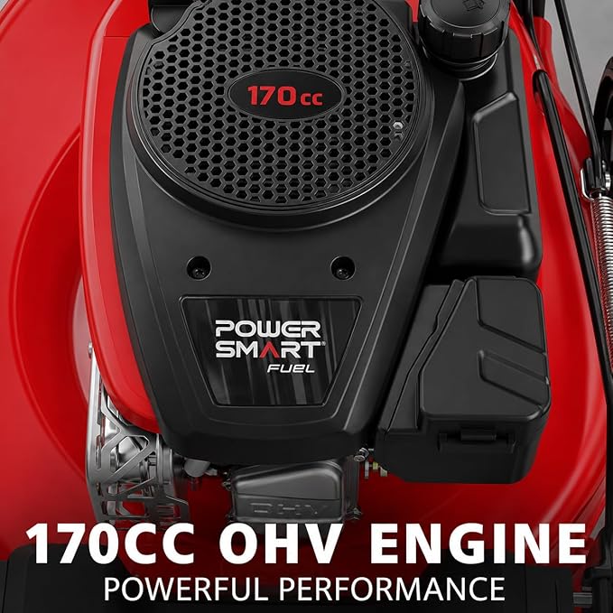 PowerSmart 21-Inch Gas Self-Propelled Lawn Mower, 170cc OHV Engine, Reinforced Steel Deck, 3-in-1 Bagging/Mulching/Rear Discharge, 6 Cutting Heights (1.5"–3.9"), 10" Rear Wheels, Foldable Handle