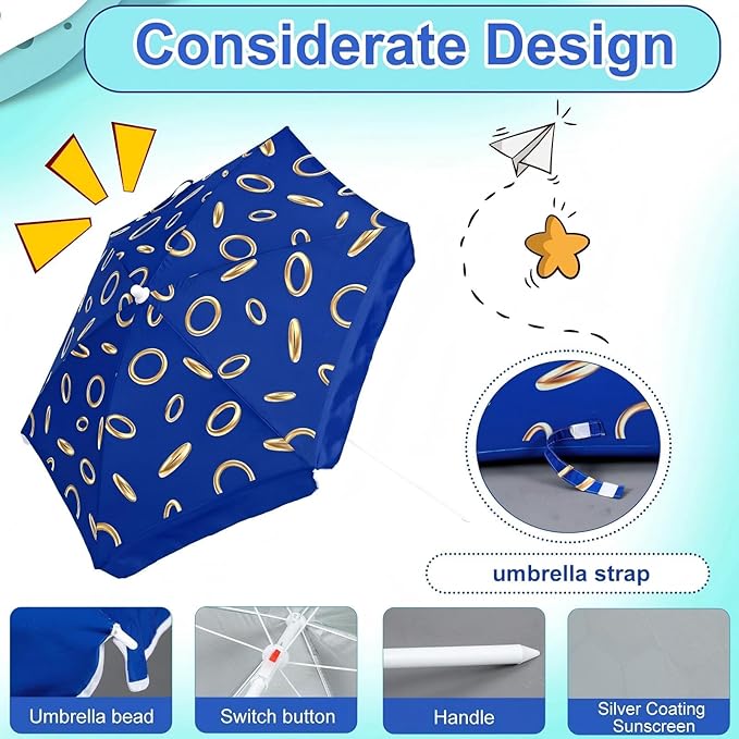Dansydaisy Beach Umbrella for Water Table, Picnic Table Shade, 47 Inch Replacement Portable Outdoor Umbrella, UV Protection for Sand Play Camping Patio Garden, Tables Not Included