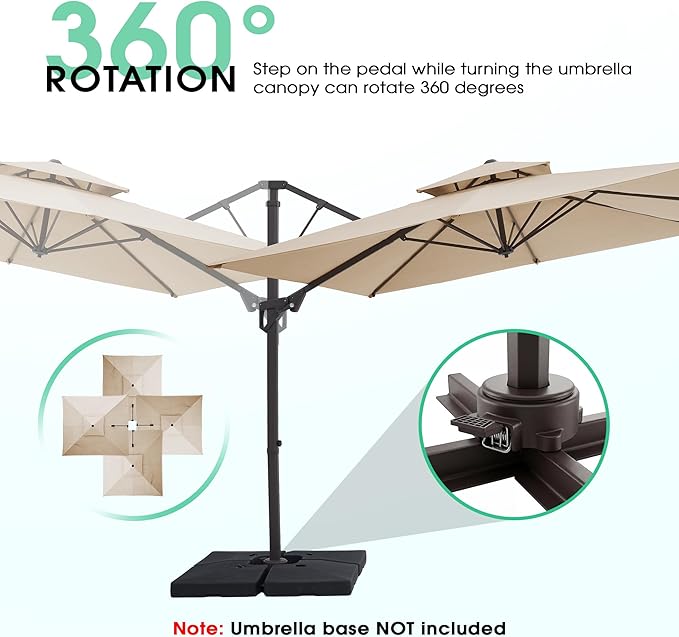JEAREY 12ft 2-Tier Cantilever Patio Umbrella, Large Square Outdoor Offset Umbrella with Double Top Vent and 360-degree Rotation for Garden, Deck, Pool, Patio, Beige