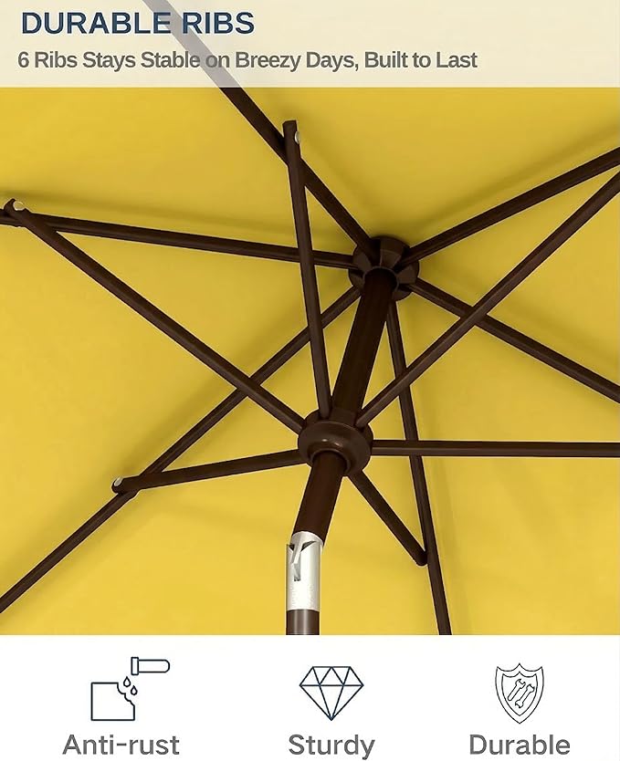 6.5x10FT Patio Umbrella, Outdoor Umbrella with Push Button Tilt and Crank, 8 Sturdy Ribs, UV Protection & Waterproof Market Umbrella for Pool, Backyard, Beach,Deck (Yellow)