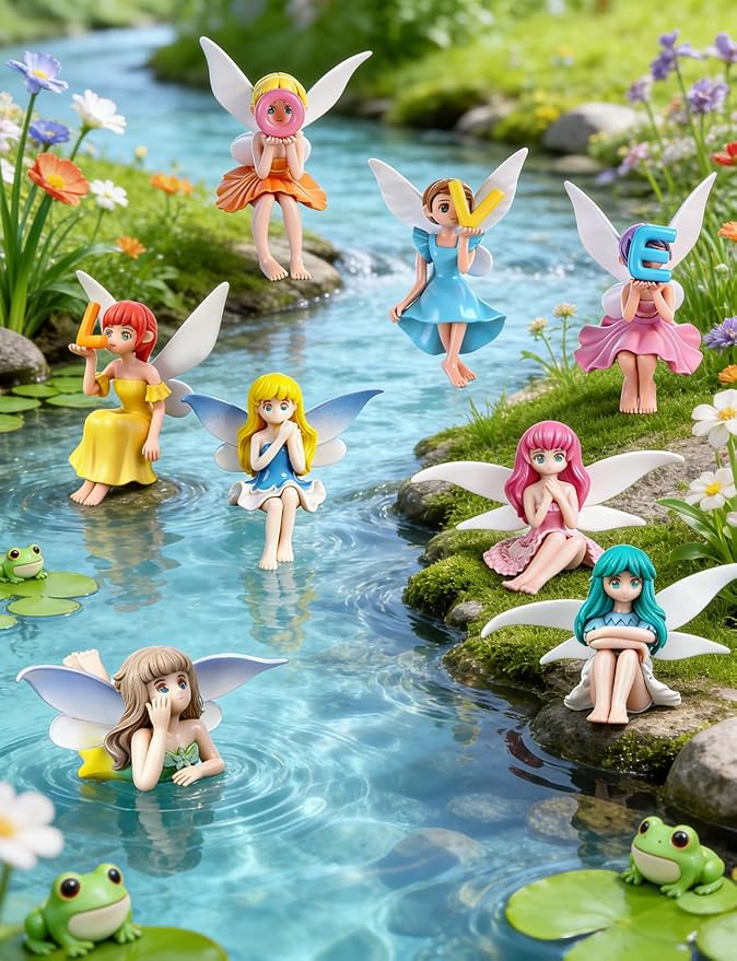8Pcs Mini Fairy Garden Accessories Outdoor, Fairies for Fairy Garden | Small Fairies Figurines, For Decor Cake