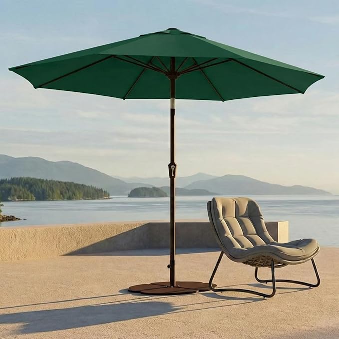 Kingdura 9FT Outdoor Patio Umbrella, Market Table Umbrella with Push Button Tilt and Crank, 8 Sturdy Fiberglass Ribs, UV Protection for Pool, Lawn, Deck, Backyard, Garden (Dark green)